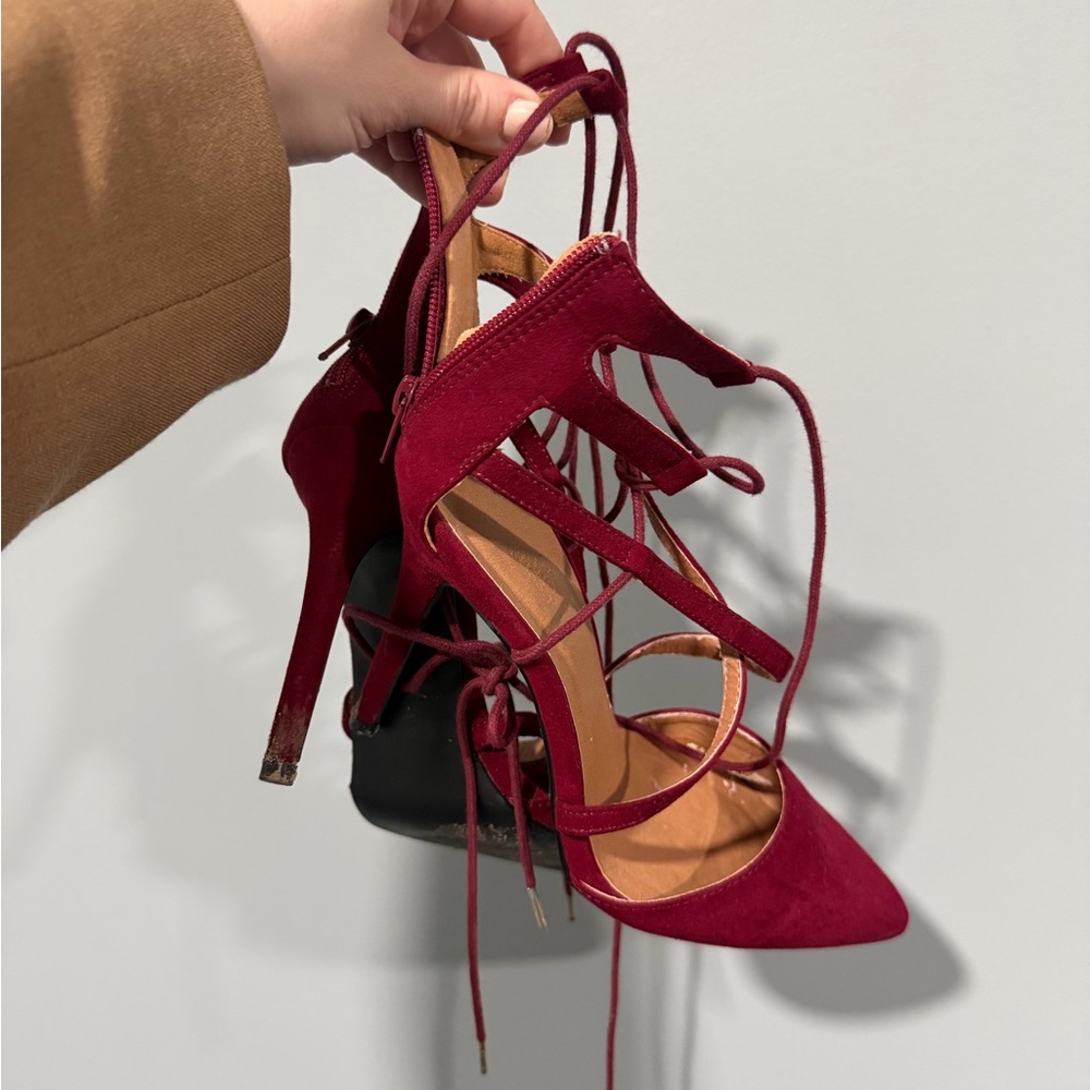 Elegant Burgundy Lace-Up Heels